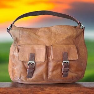 Vintage Cole Haan tan leather tote shoulder bag handbag snap closure